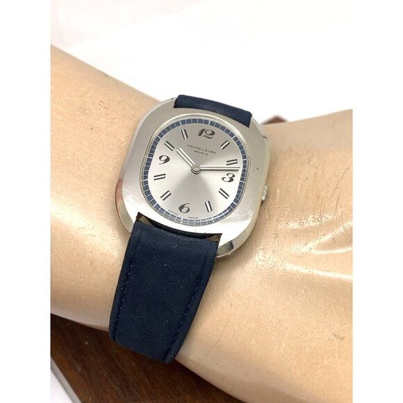 Favre Leuba Unisex Watch Vintage Swiss Mechanical Silver Dial Blue Leather Band - Picture 5 of 13